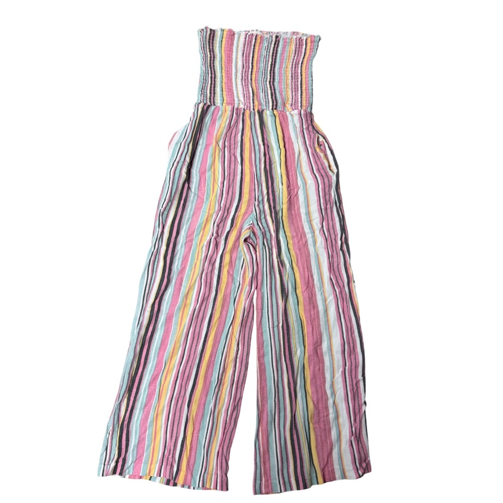 Peach Love California‎ Womens Strapless Smocked Striped Wide Leg Jumpsuit Pink M
